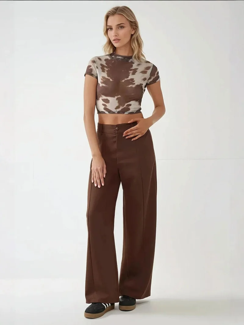 HICCUP Printed Slim Fit Crew Neck Crop Top